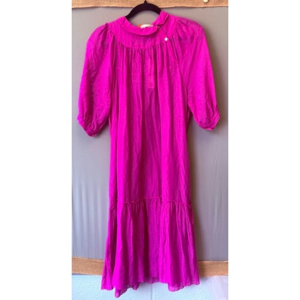 D. Exterior Tiered Crepe Midi Dress IT 42 Fuchsia Peter Pan Collar Made in Italy
